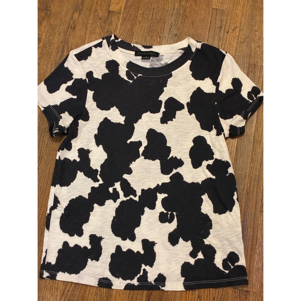 Sanctuary Womens Cow Print Short Sleeve Slub Knit Crew Neck T-Shirt Small